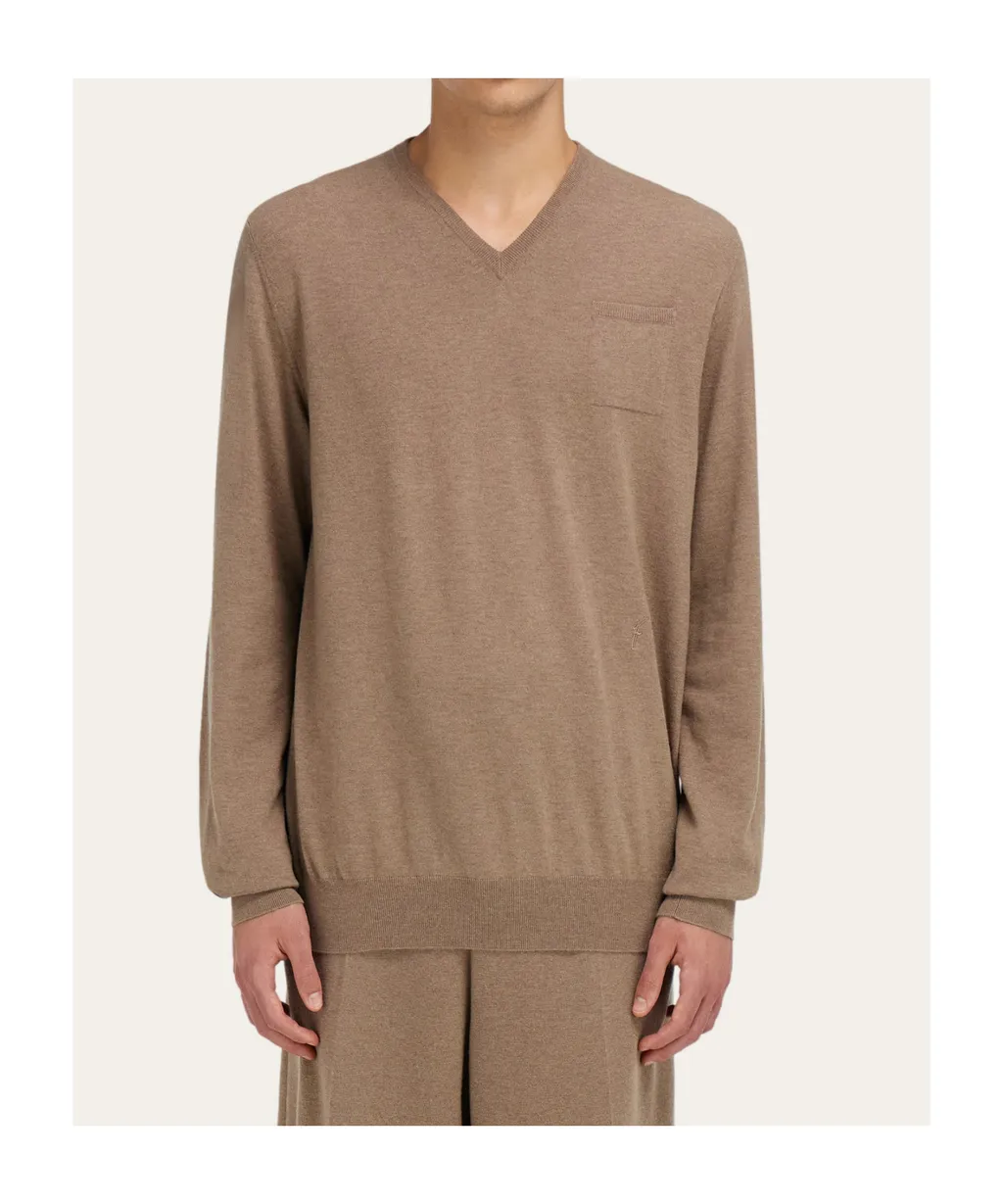 V-Neck Sweater With Pocket Detail