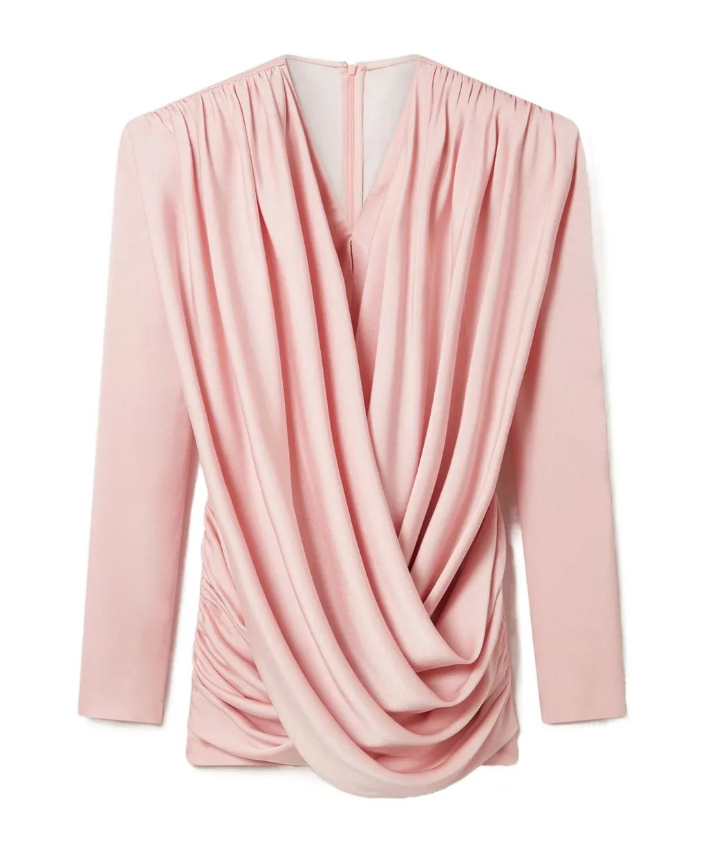 Stella Mccartney Pleated Satin V-Neck Mini Dress