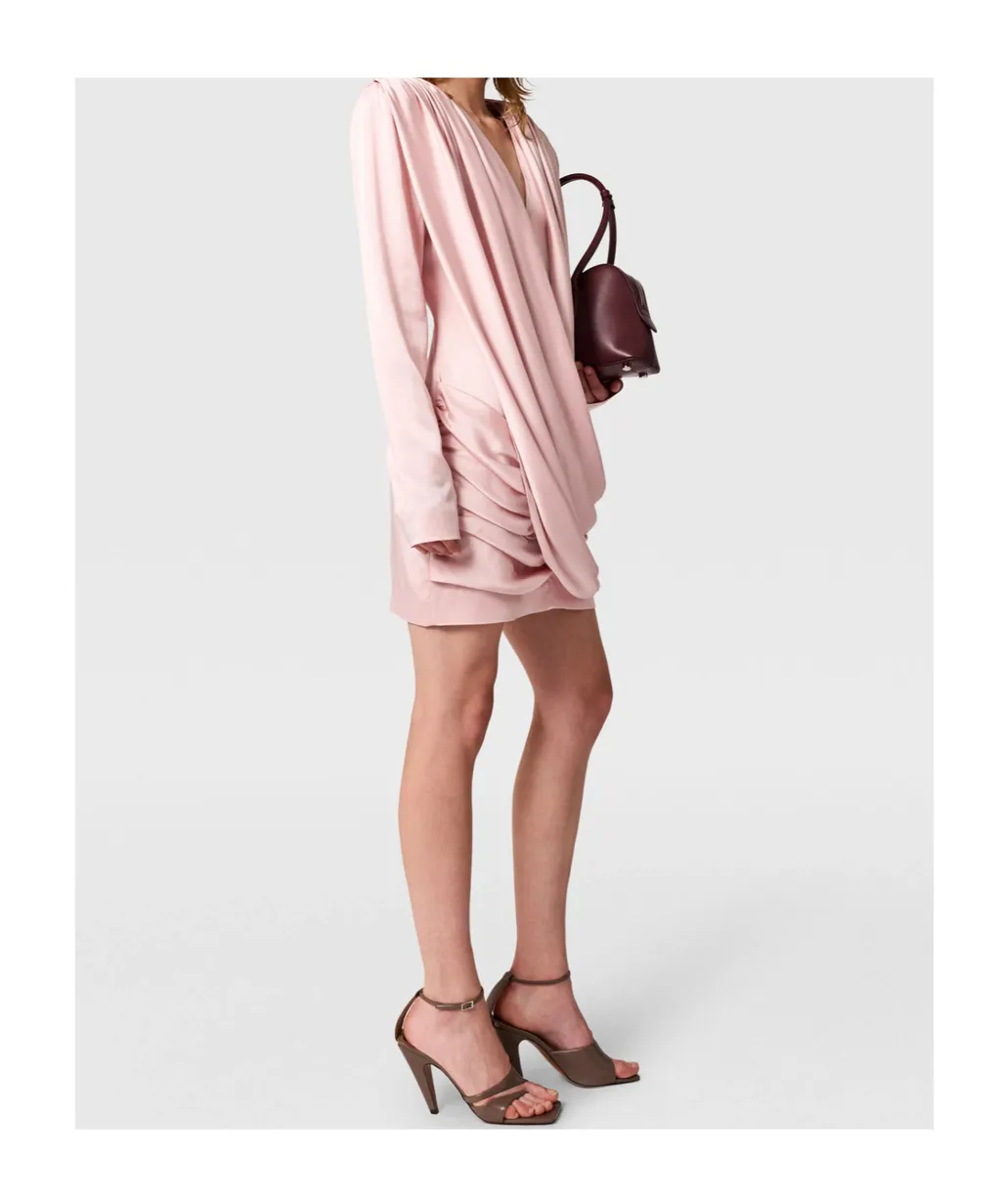 Stella Mccartney Pleated Satin V-Neck Mini Dress