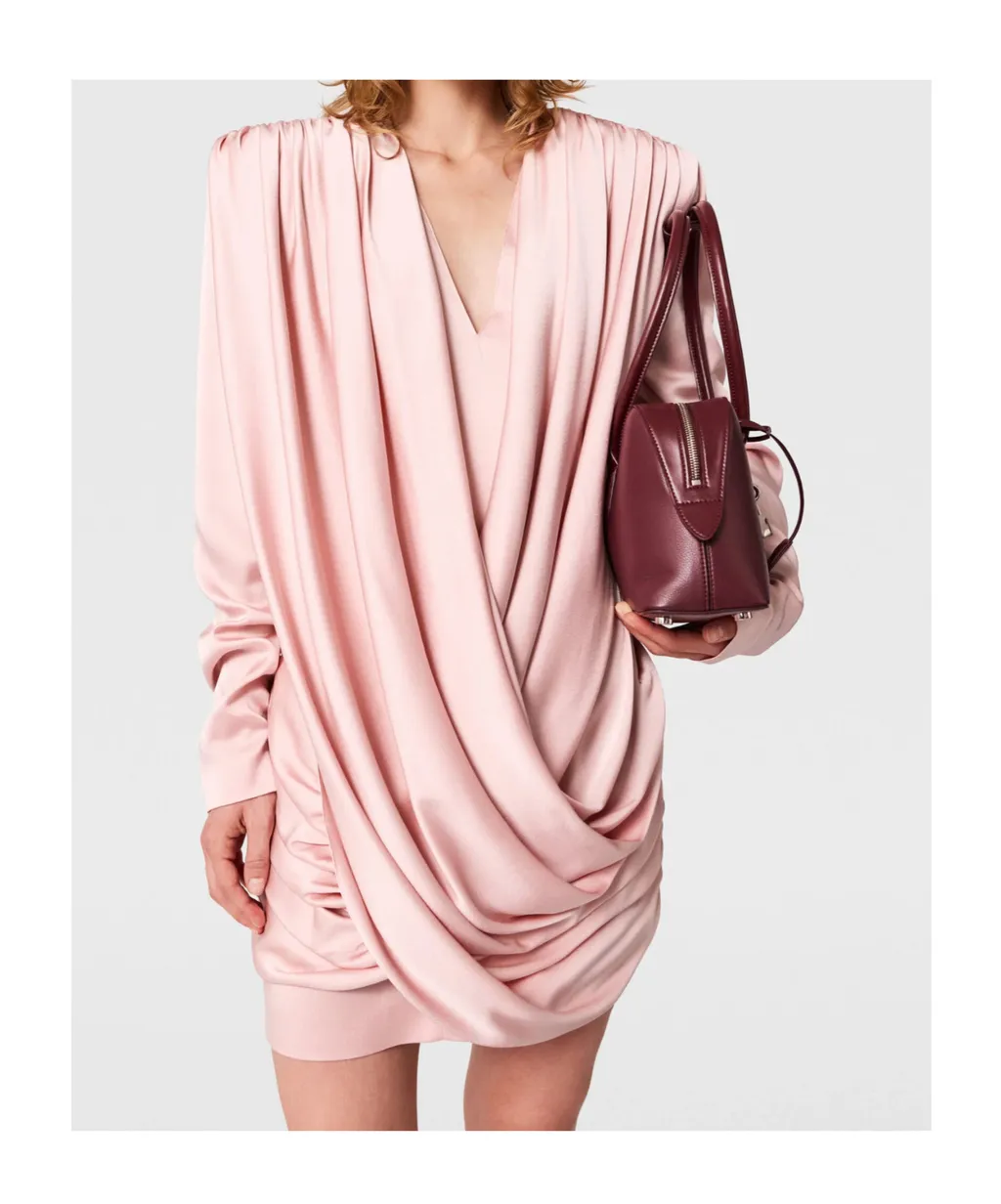 Stella Mccartney Pleated Satin V-Neck Mini Dress