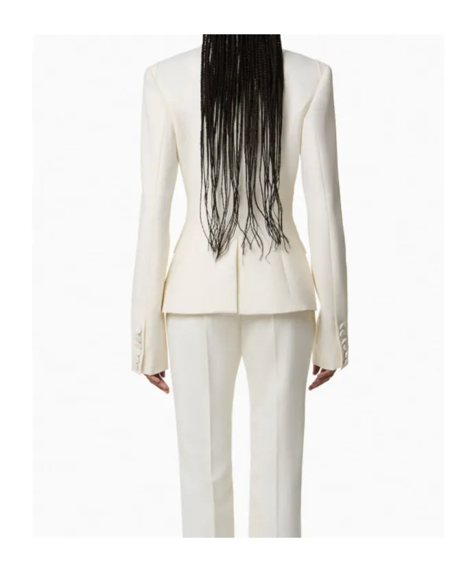 Draped-Scarf Double-Breasted Blazer