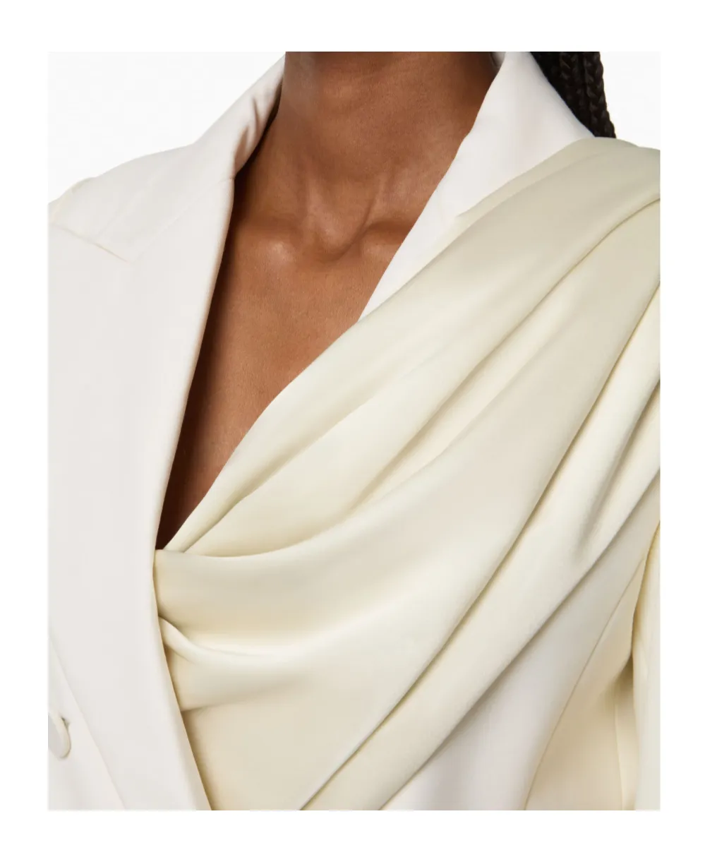 Draped-Scarf Double-Breasted Blazer