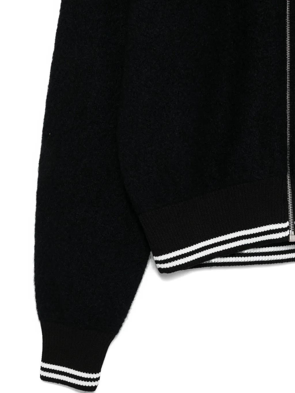 Zip-Front Ribbed-Trim Cardigan