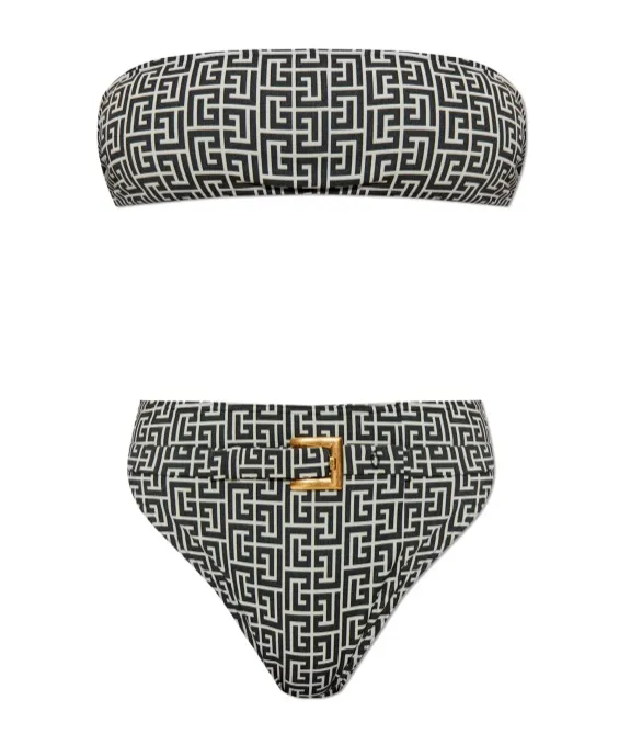 Geometric-Print Belted Bikini