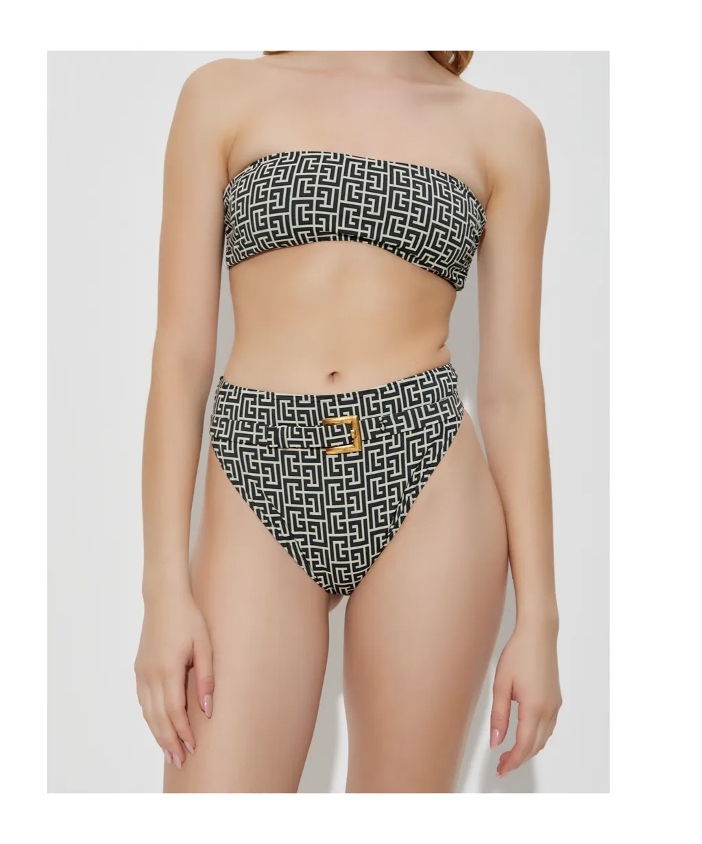 Geometric-Print Belted Bikini