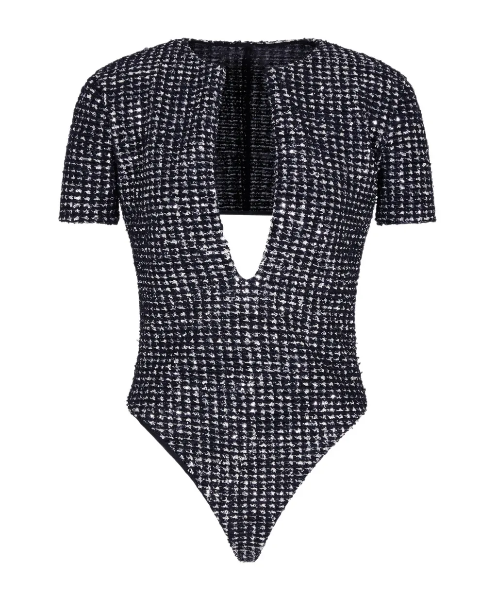 Giorgio Armani Flocked Print And Sequins Jersey Bodysuit