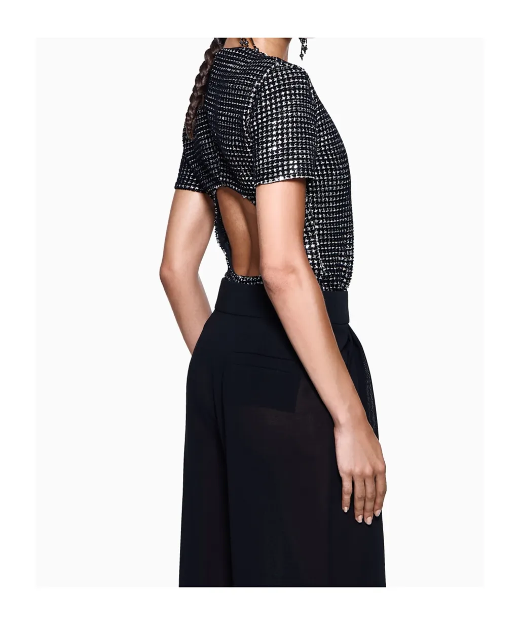 Giorgio Armani Flocked Print And Sequins Jersey Bodysuit