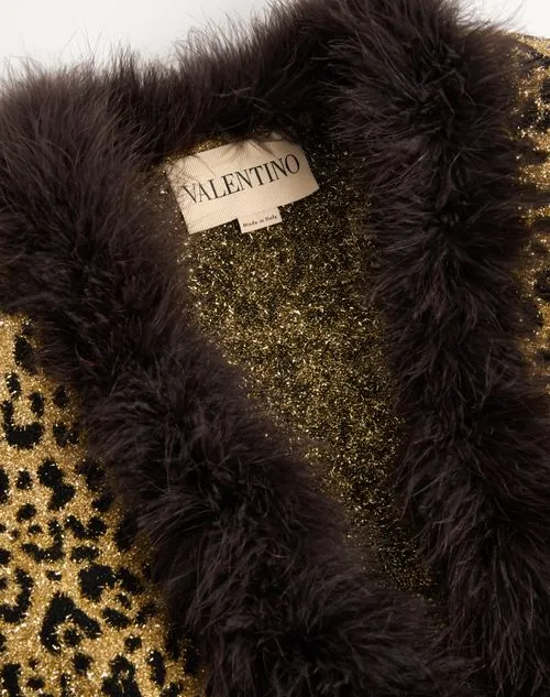 Animal-Print Feather-Trimmed Cardigan