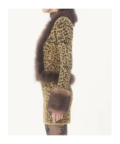 Animal-Print Feather-Trimmed Cardigan