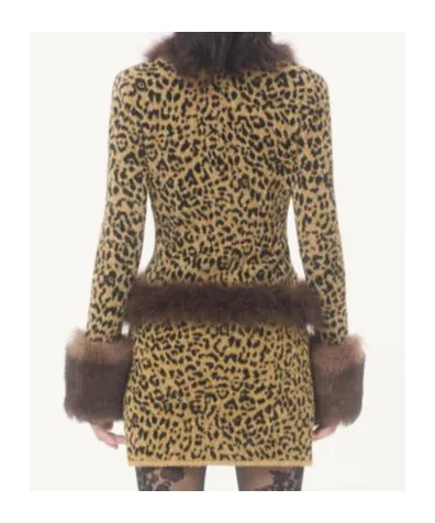 Animal-Print Feather-Trimmed Cardigan