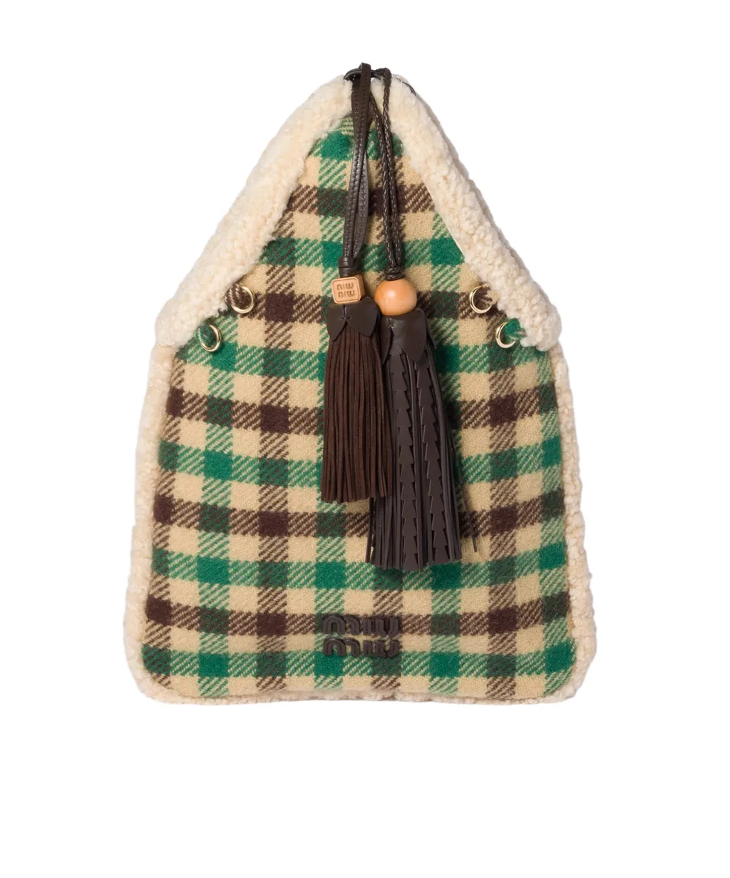 Gingham And Shearling Handbag