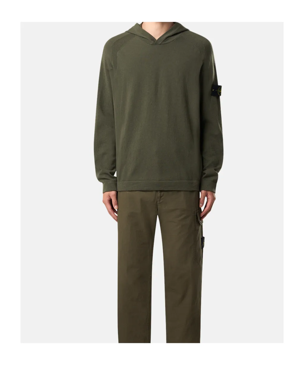 Hooded Jumper With Raglan Sleeves And Ribbed Trims