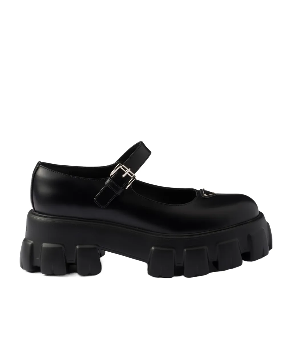 Brushed Leather Monolith Mary Janes
