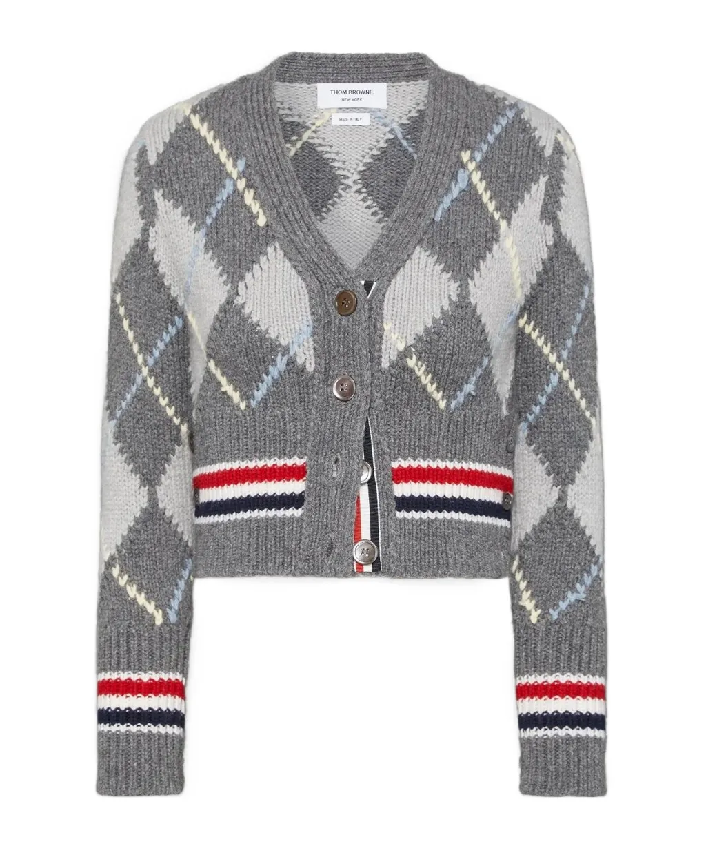 Thom Browne Argyle-Intarsia Knitted Cardigan