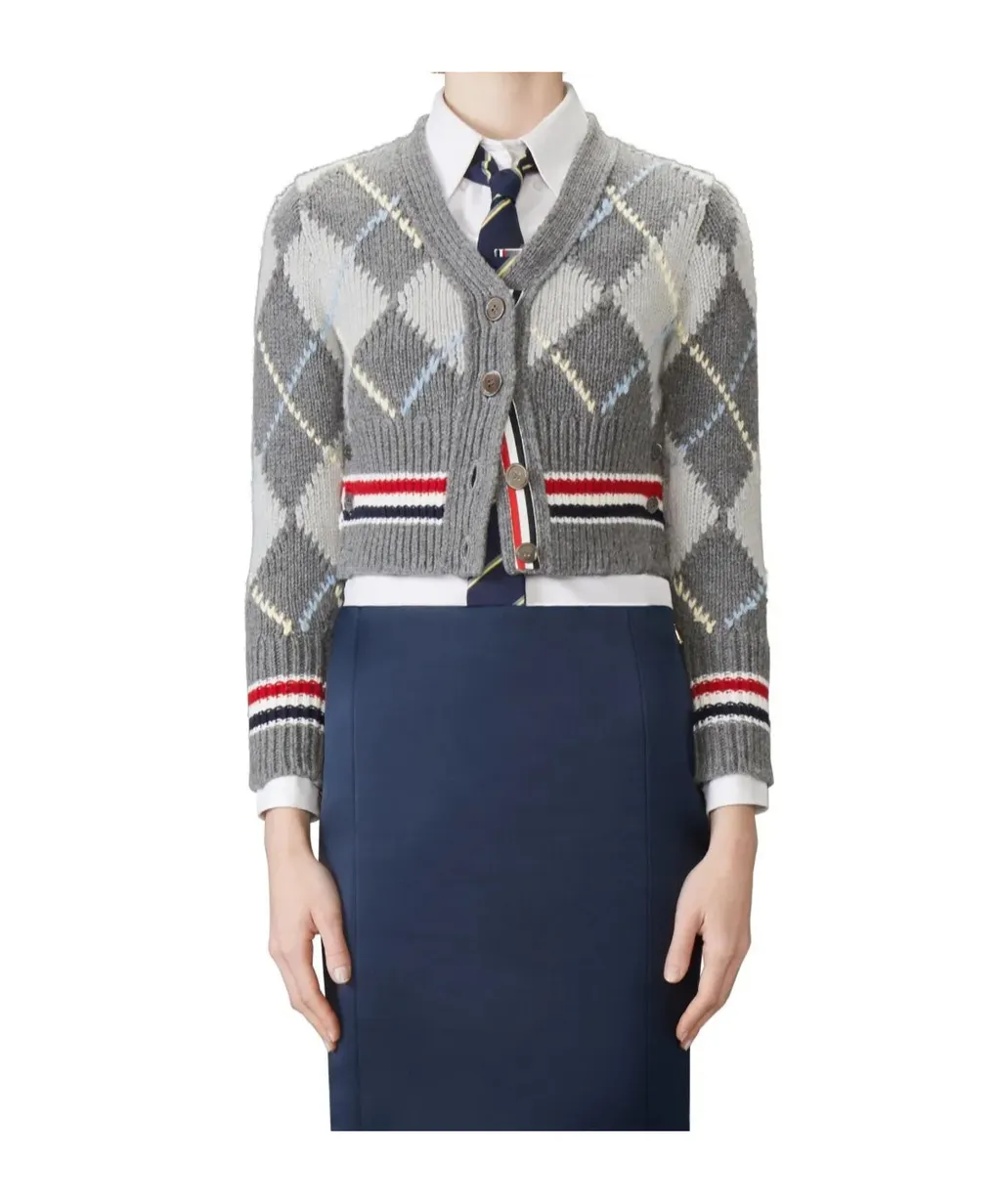 Thom Browne Argyle-Intarsia Knitted Cardigan