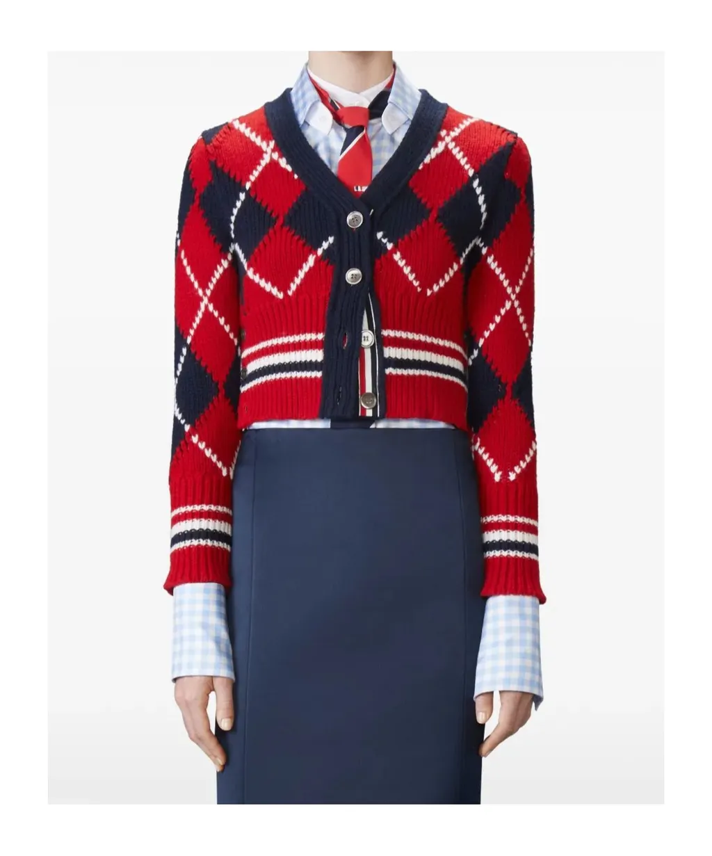 Thom Browne Argyle Intarsia V-Neck Cardigan