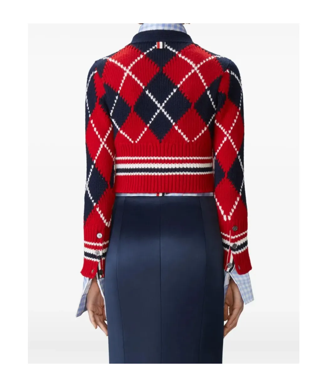 Thom Browne Argyle Intarsia V-Neck Cardigan