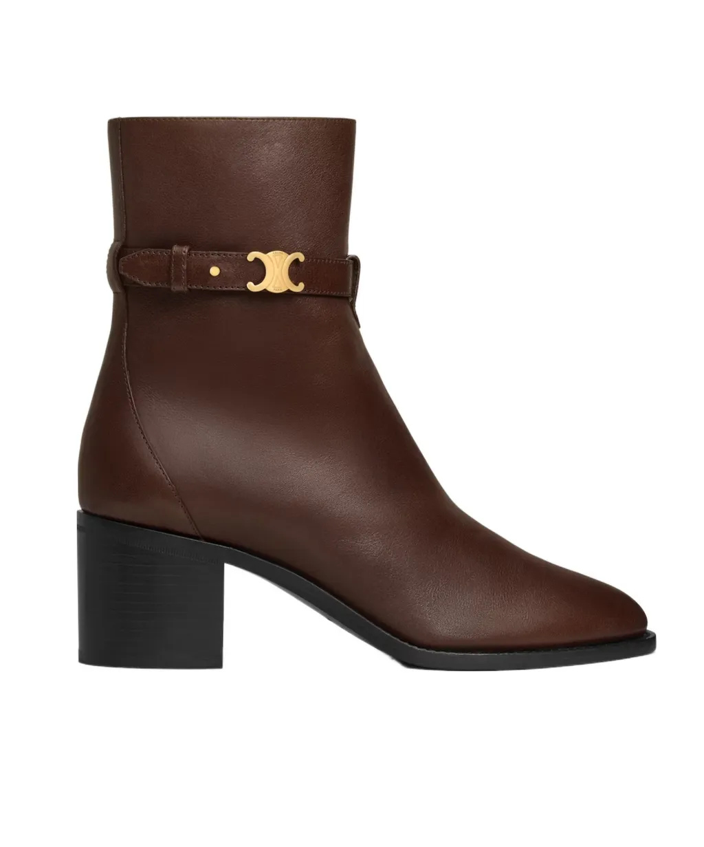 Celine Garance Triomphe Strap Boot In Calfskin