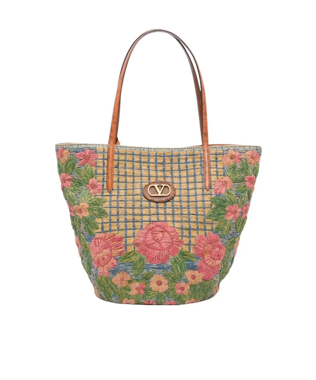 Valentino Flower Embroidered Tote Bag