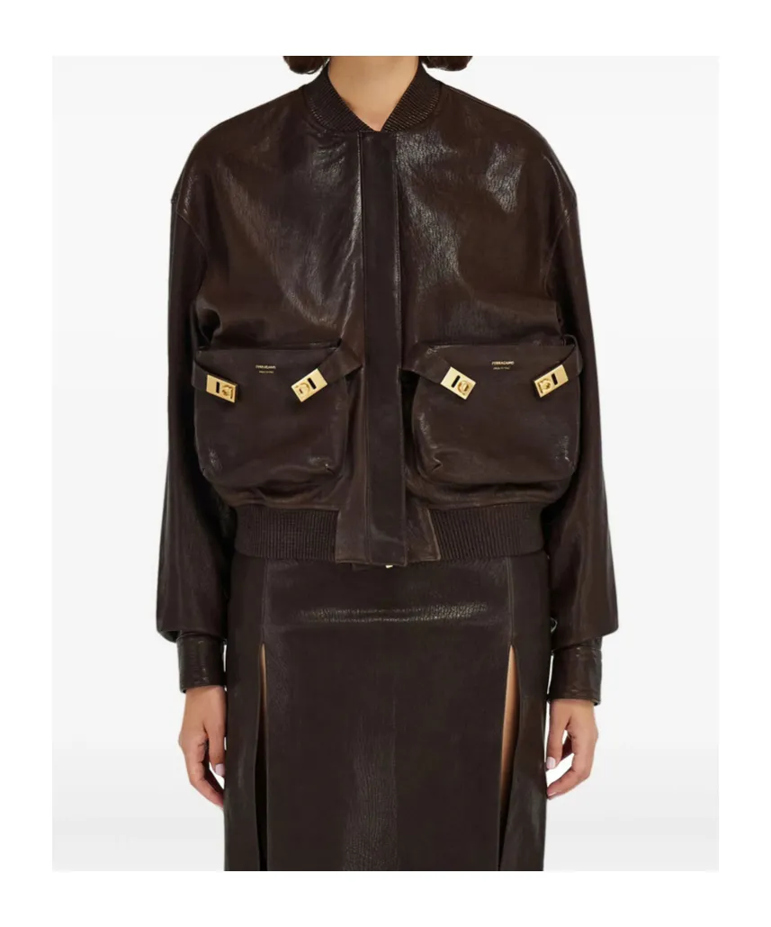 Ribbed-Trim Patch-Pocket Bomber Jacket
