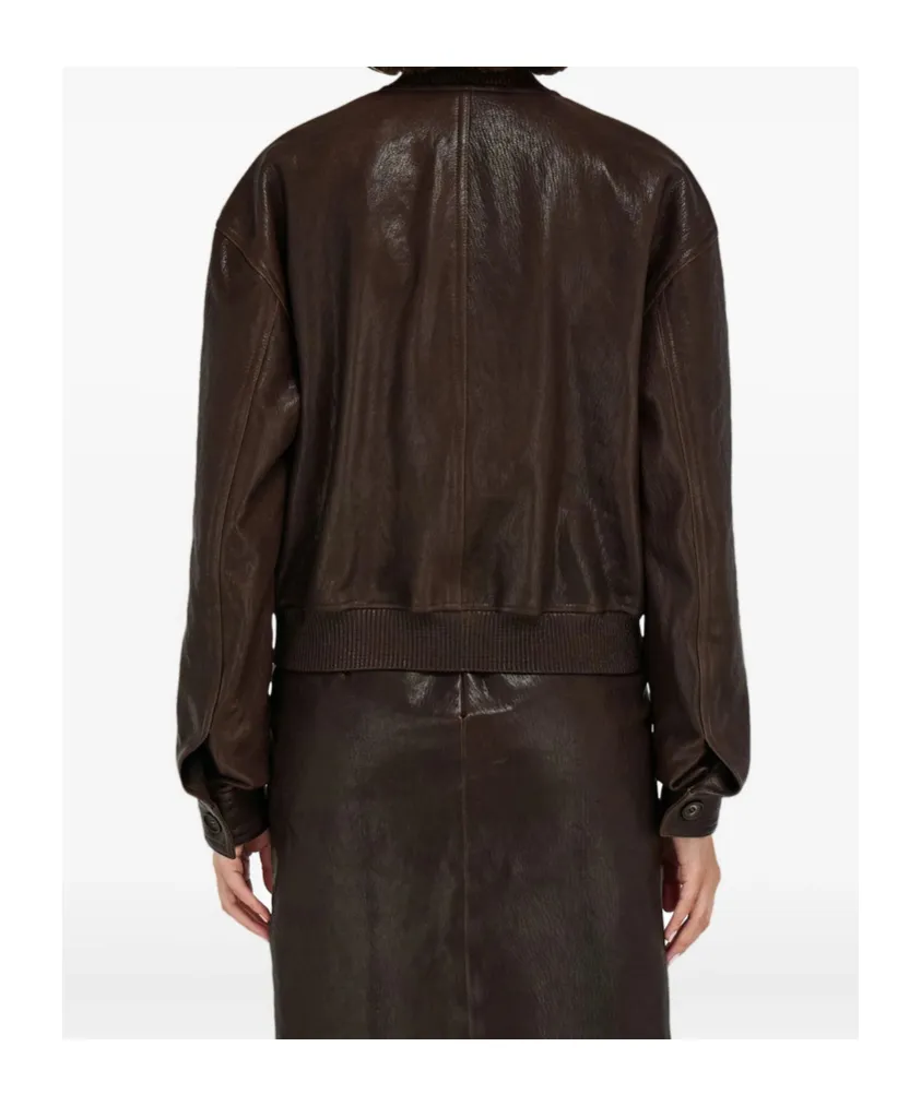 Ribbed-Trim Patch-Pocket Bomber Jacket