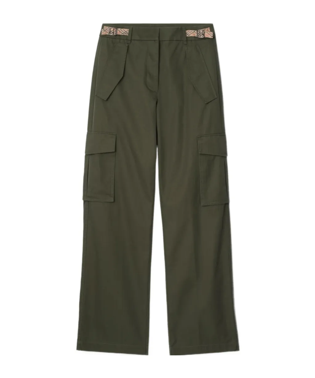 Burberry Check Trim Gabardine Cargo Trousers