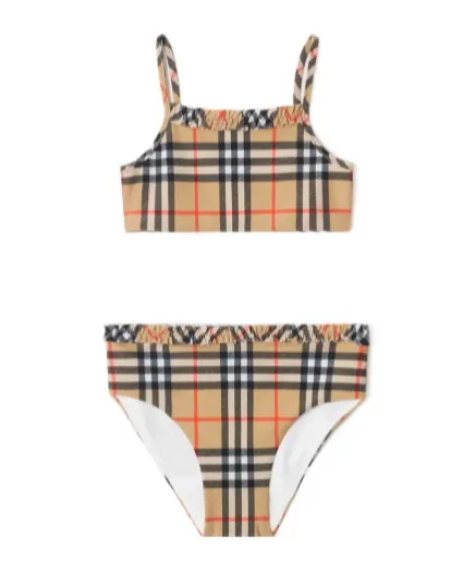 Burberry Kids Ruffe Trim Check Bikini