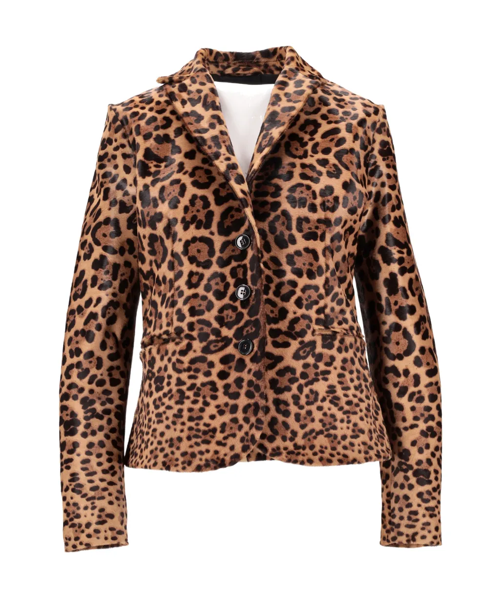 Long-Sleeved Leopard-Print Leather Jacket