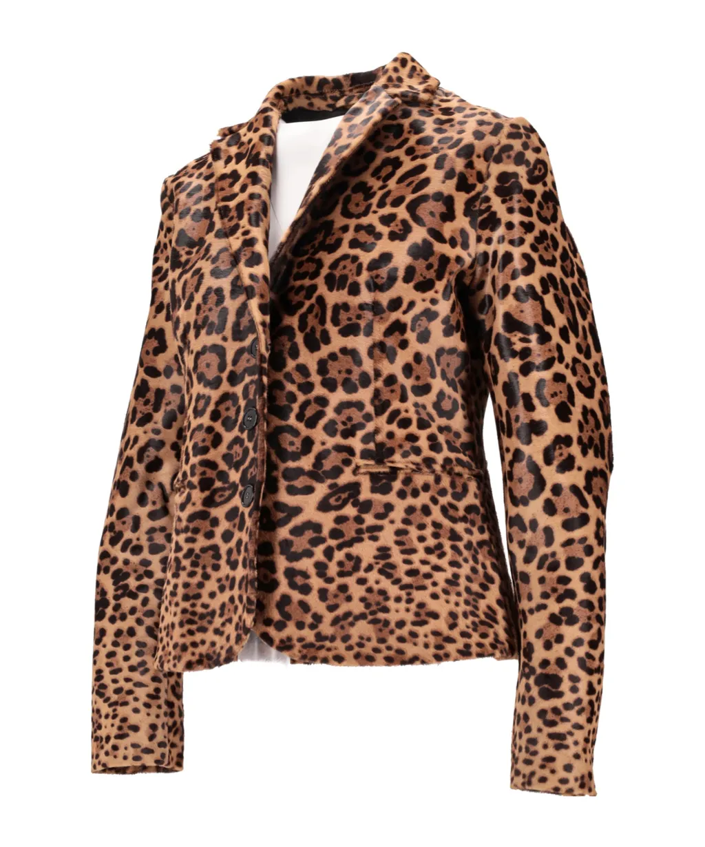 Long-Sleeved Leopard-Print Leather Jacket