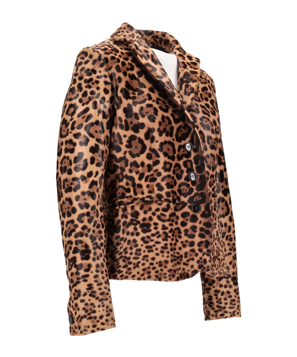 Long-Sleeved Leopard-Print Leather Jacket