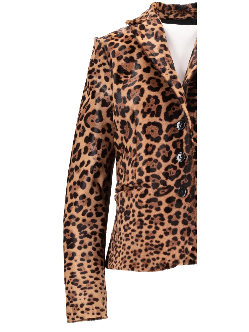 Long-Sleeved Leopard-Print Leather Jacket