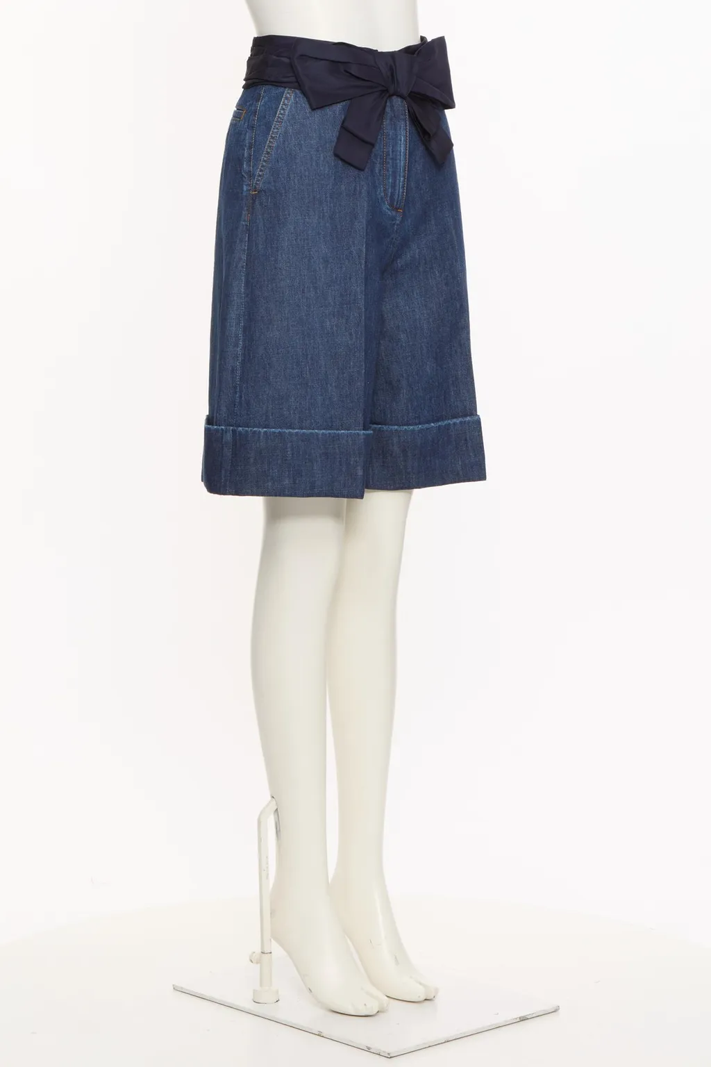 Valentino Bow Detailed Turn-Up Hem Denim Shorts