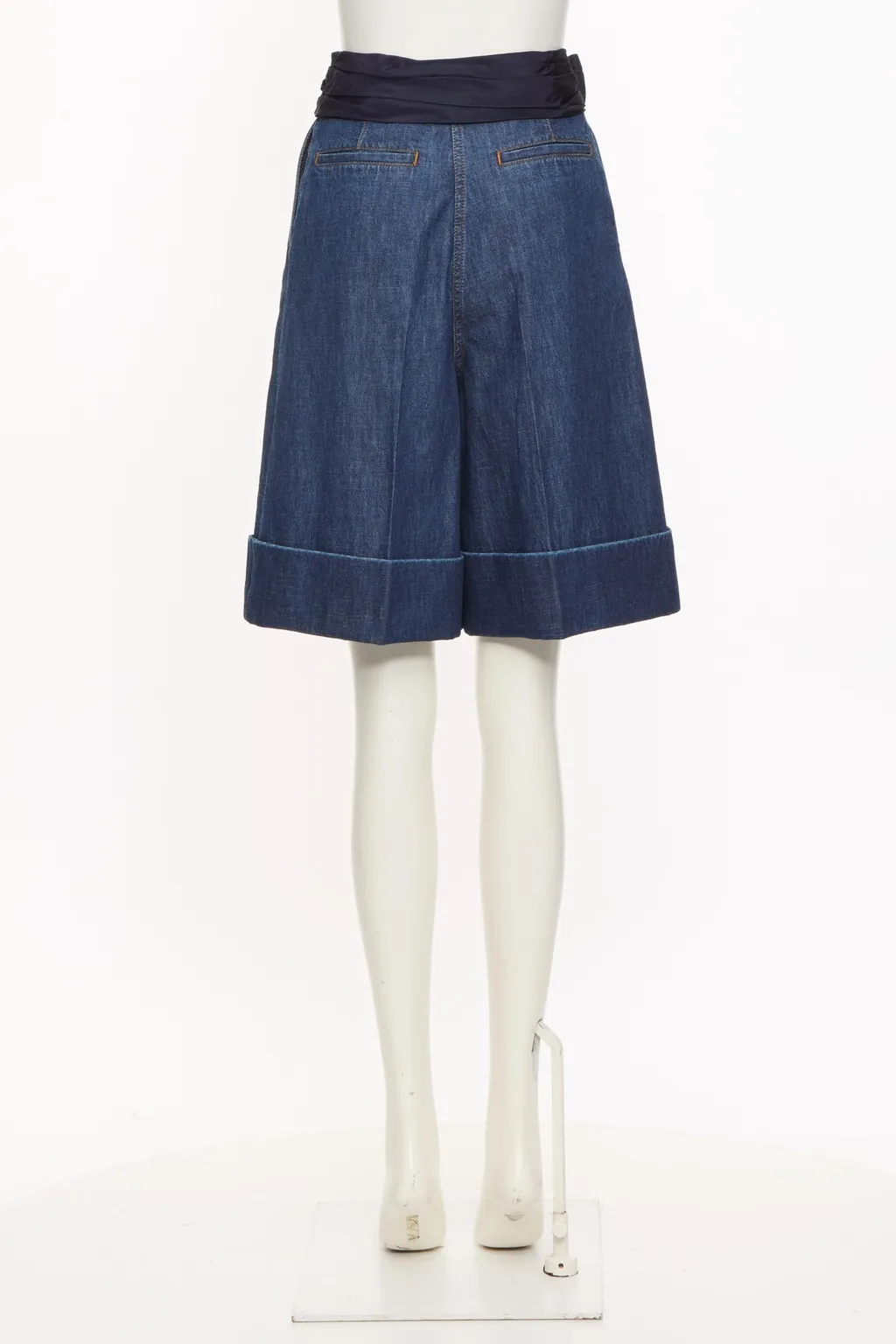 Valentino Bow Detailed Turn-Up Hem Denim Shorts