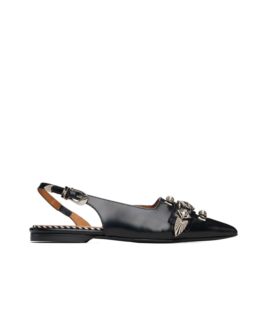 Buckle-Embellished Slingback Mules