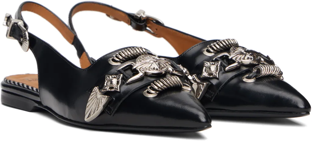 Buckle-Embellished Slingback Mules