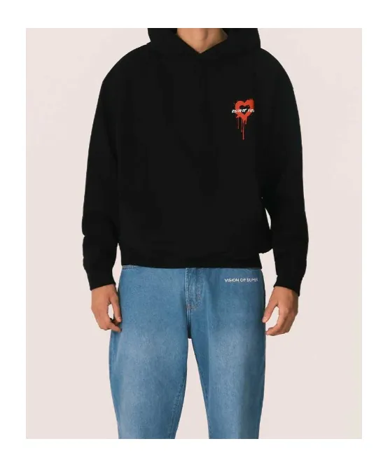 Black Hoodie With Puff Print On