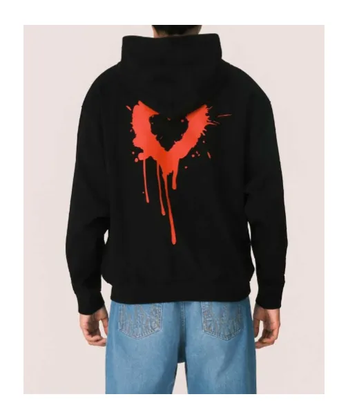 Black Hoodie With Puff Print On