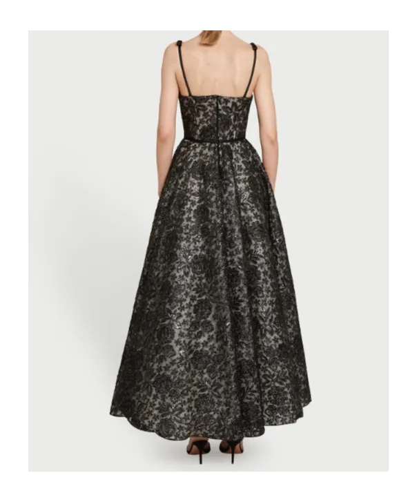 Floral-Embroidered Corset Midi Dress