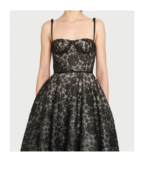 Floral-Embroidered Corset Midi Dress