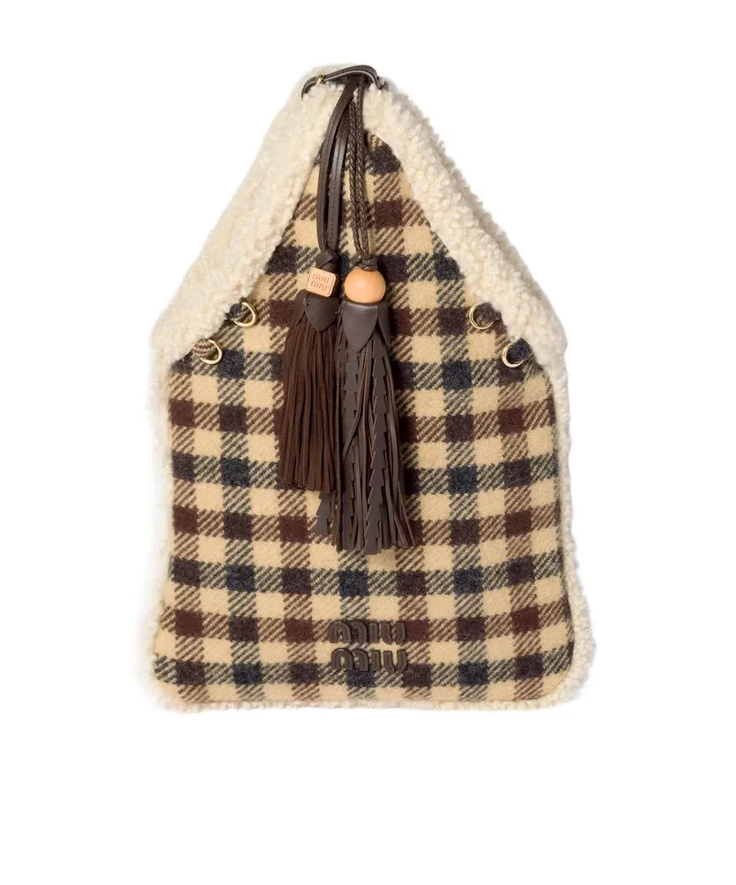 Gingham And Shearling Handbag