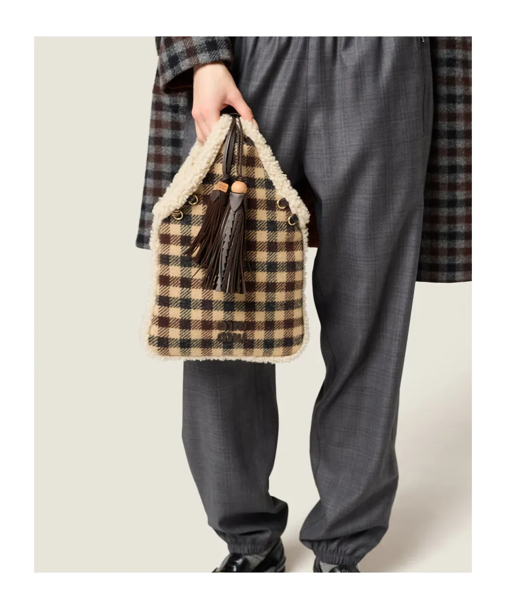 Gingham And Shearling Handbag