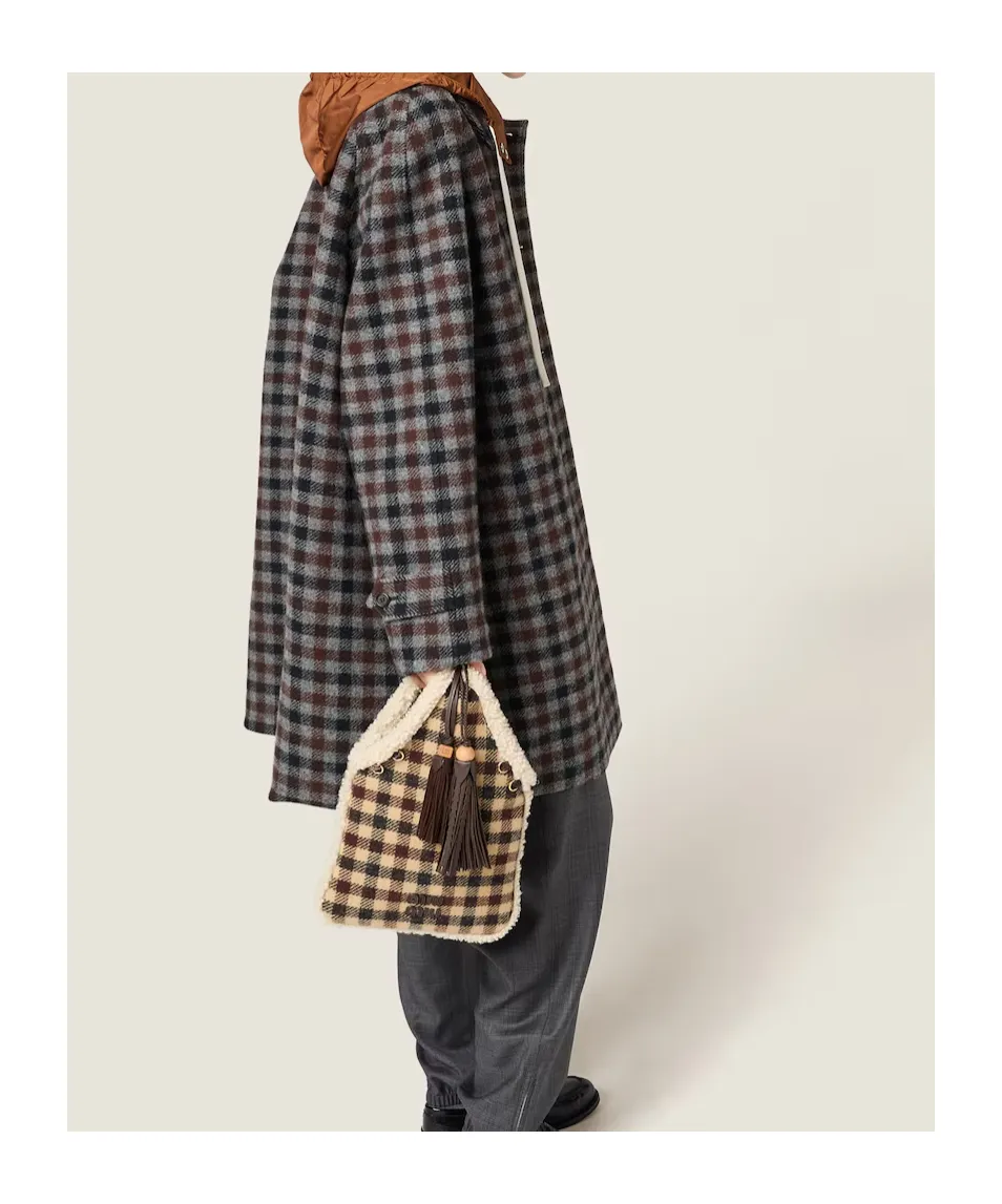 Gingham And Shearling Handbag