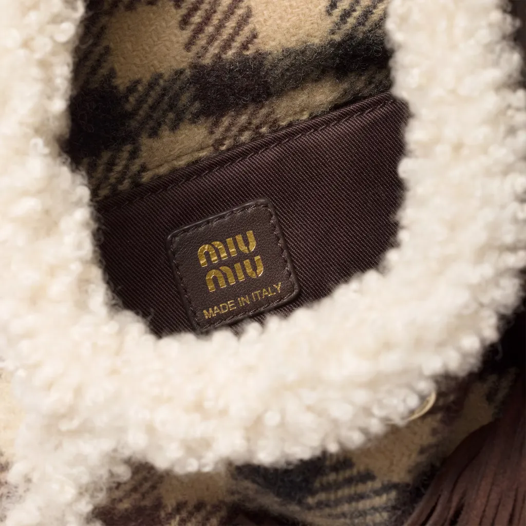 Gingham And Shearling Handbag