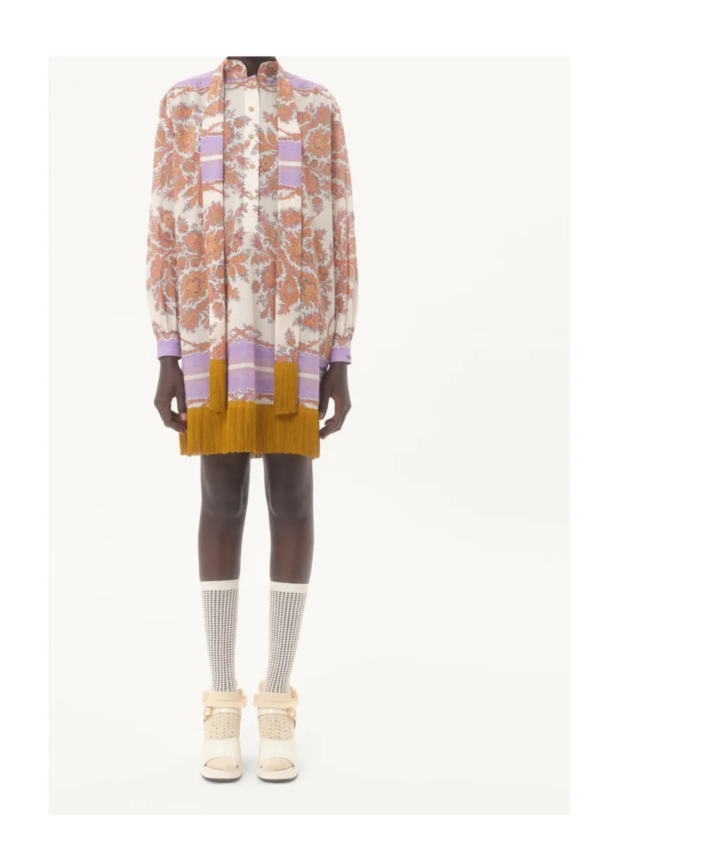 Valentino	Paisley Printed Fringed Edge Mini Dress