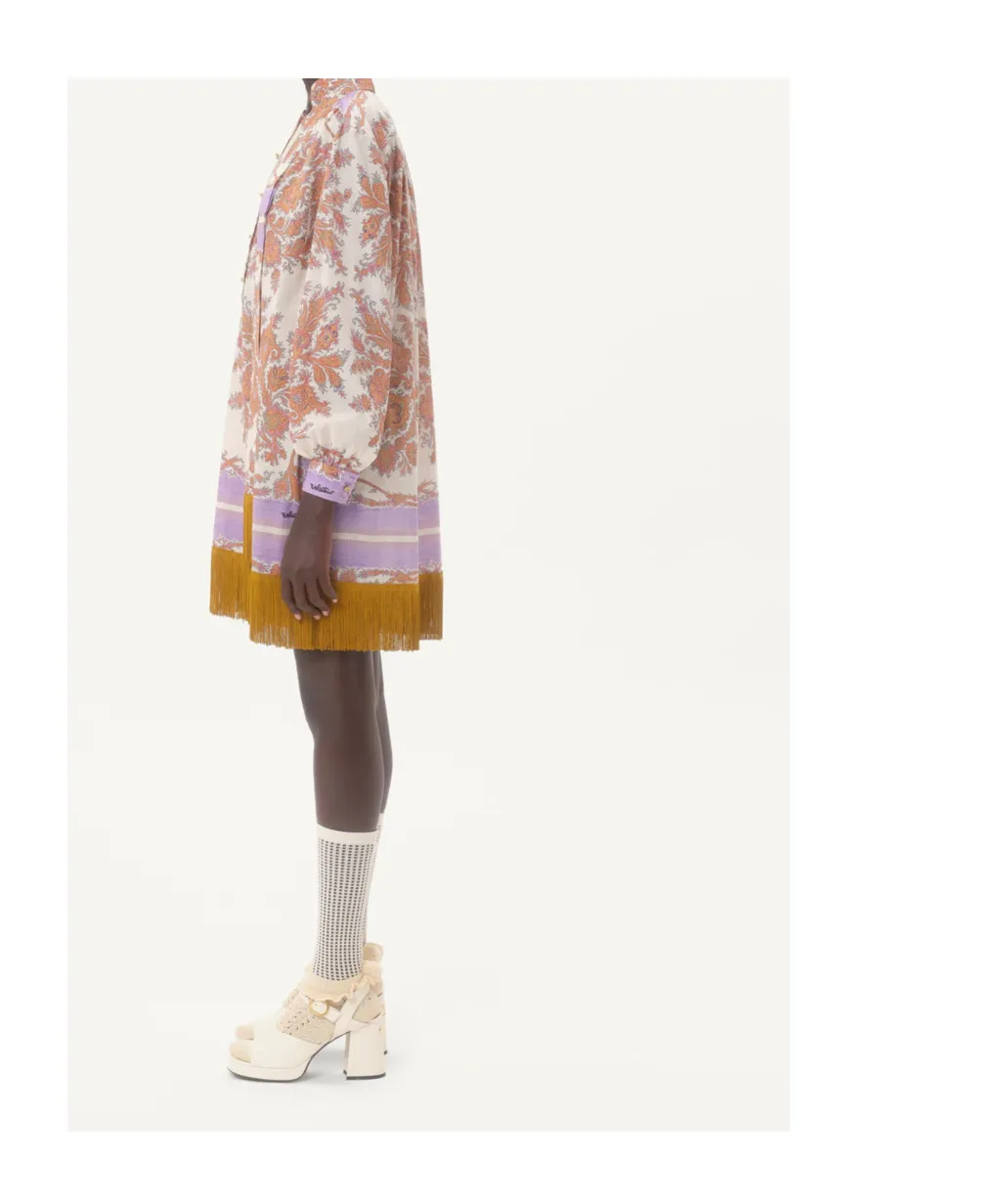 Valentino	Paisley Printed Fringed Edge Mini Dress