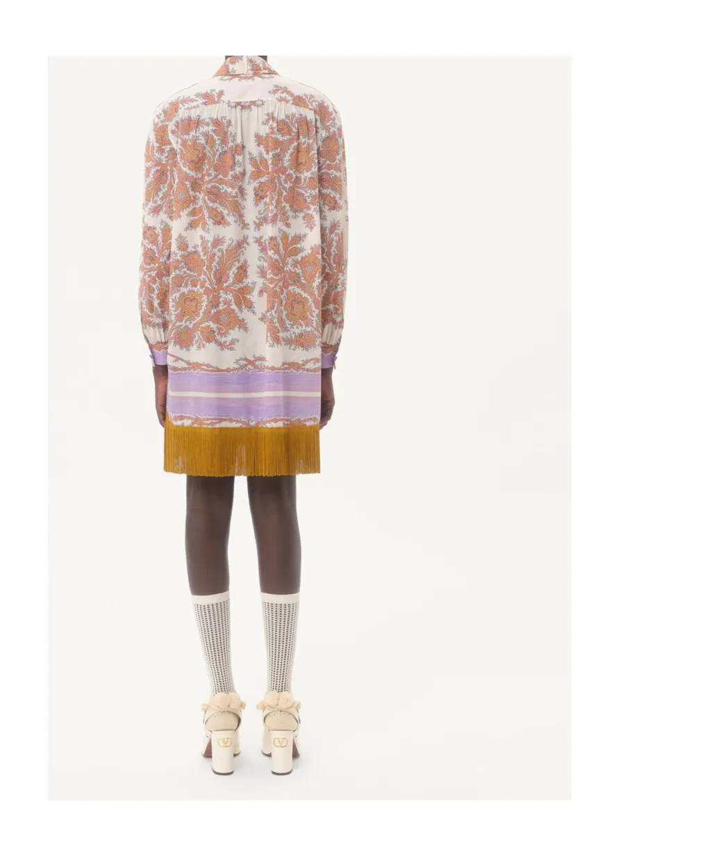 Valentino	Paisley Printed Fringed Edge Mini Dress