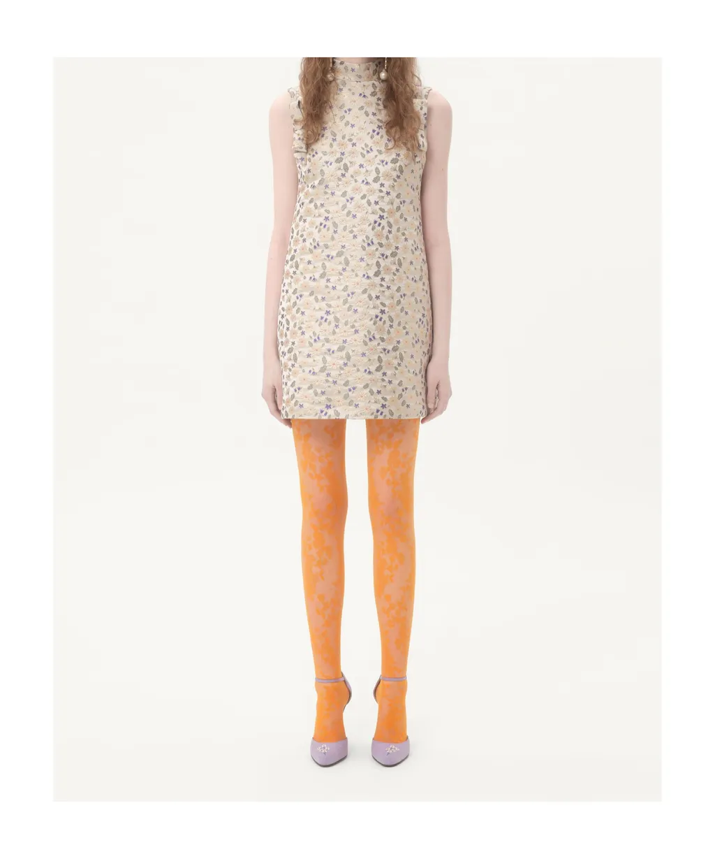 Abito Corto In Jacquard Garden Lurex
