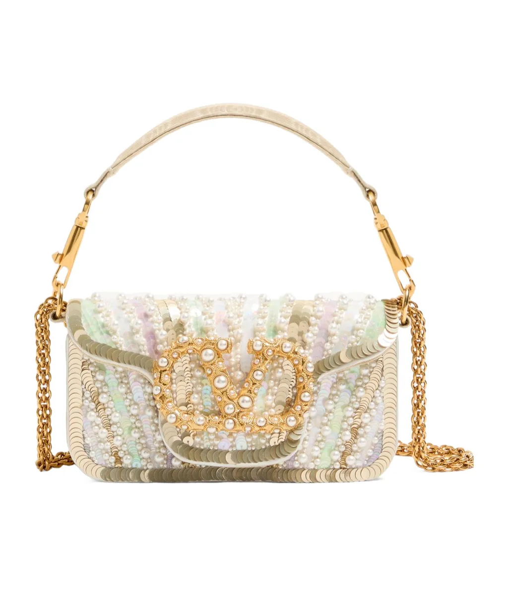 Valentino Garavani Locò Small Embroidered Shoulder Bag With Jewel Logo