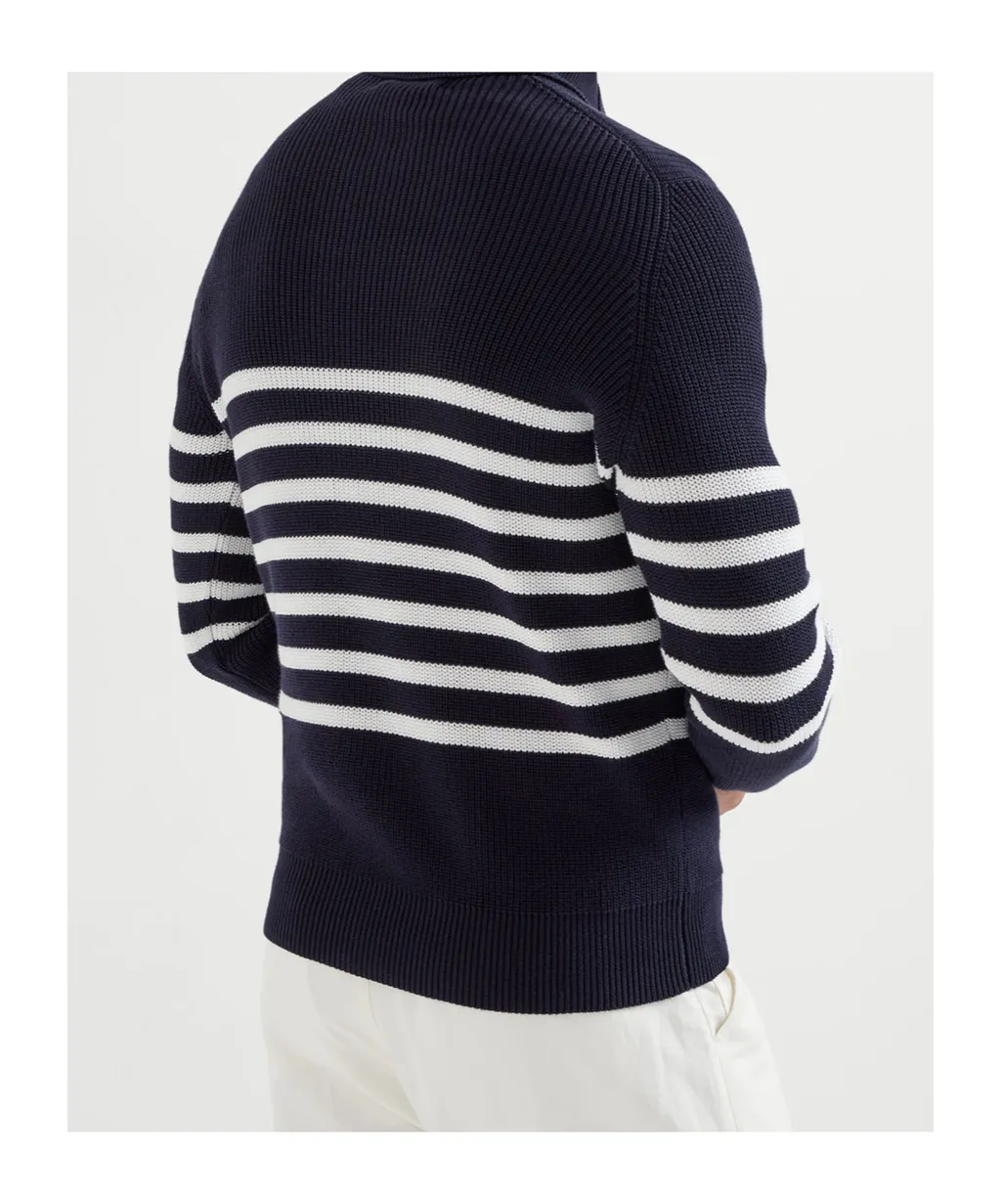 Brunello Cucinelli Half-Zip English Rib Striped Jumper