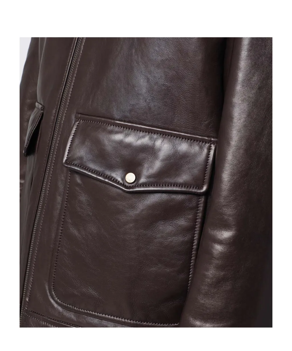 Long-Sleeved Zip-Up Leather Jacket